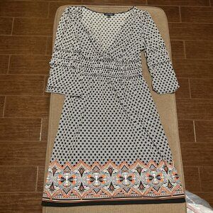 Max Edition Women's Dress Black/White Floral Print Size Large 3/4 Sleeve Ruffles